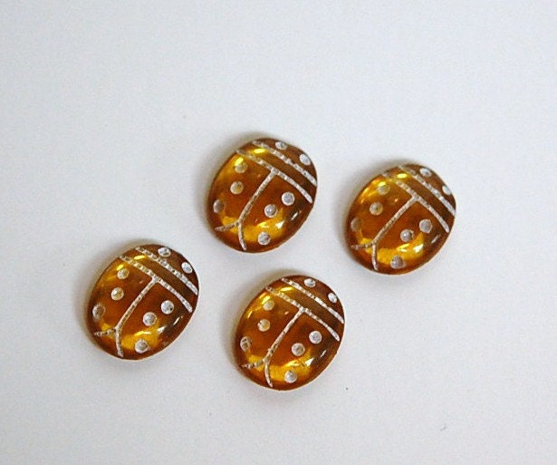Topaz and White Glass Lady Bug Cabochons (4) cab781K