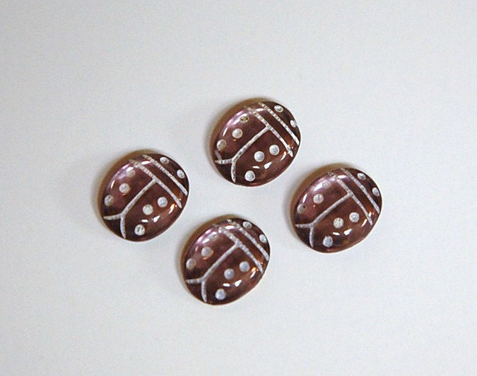 Light Amethyst and White Glass Lady Bug Cabochons (4) cab781Q
