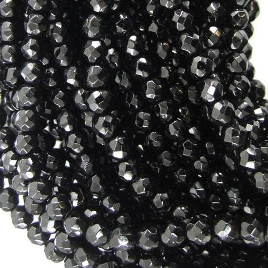 Dakota Stones Onyx 4mm Round Faceted  Gemstones 8" Strand ONX4RD-F-8