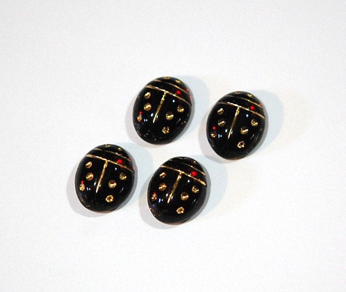 Garnet and Gold Glass Lady Bug Cabochons cab781R