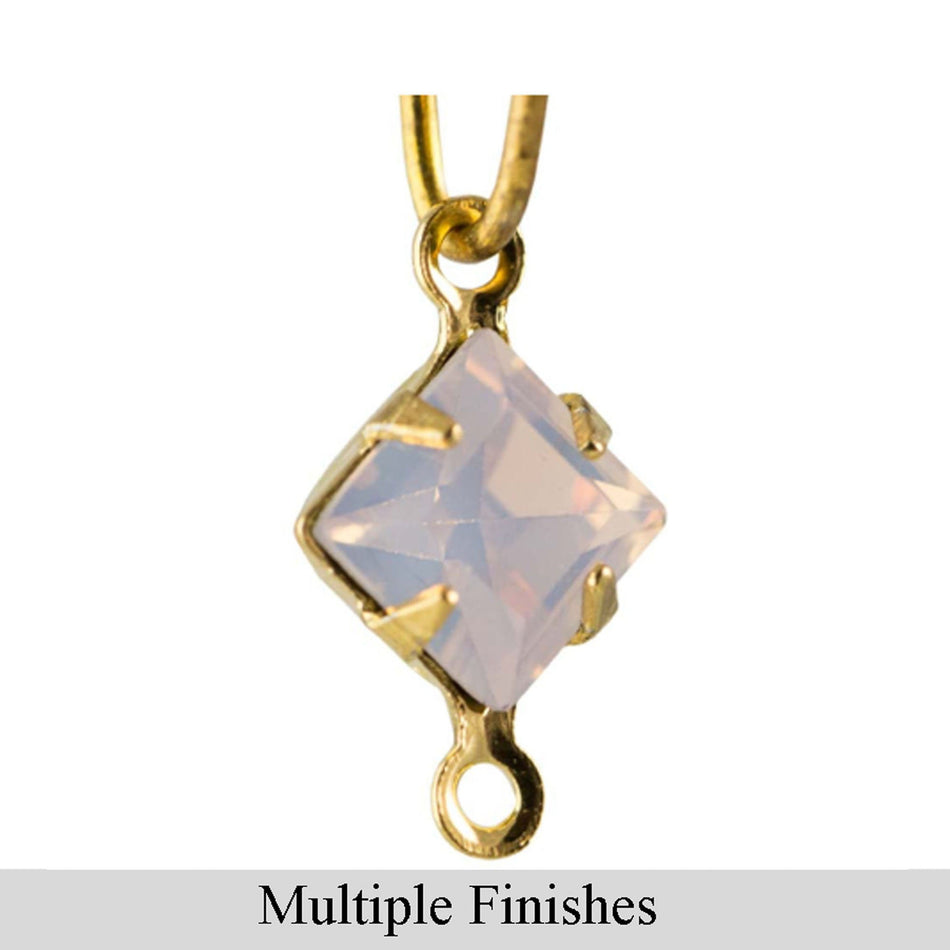 6mm Pink Opal Faceted Glass Square Stone in 2 Loop Setting