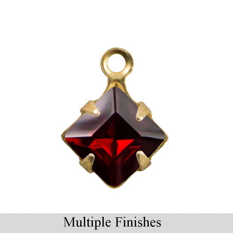 6mm Siam Ruby Faceted Glass Square Stone in 1 Loop Setting