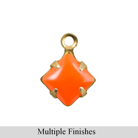 6mm Orange Glass Square Stone in 1 Loop Setting