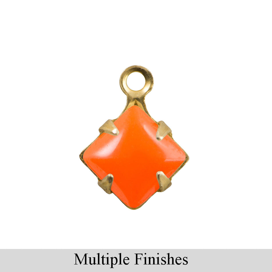 6mm Orange Glass Square Stone in 1 Loop Setting