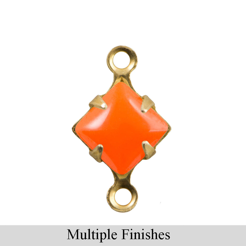 6mm Orange Glass Square Stone in 2 Loop Setting