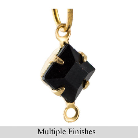 6mm Black Faceted Glass Square Stone in 2 Loop Setting