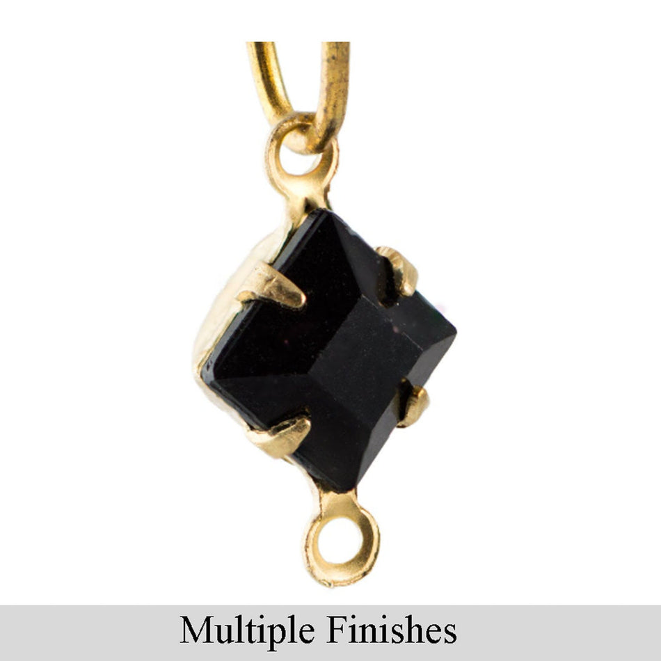 6mm Black Faceted Glass Square Stone in 2 Loop Setting