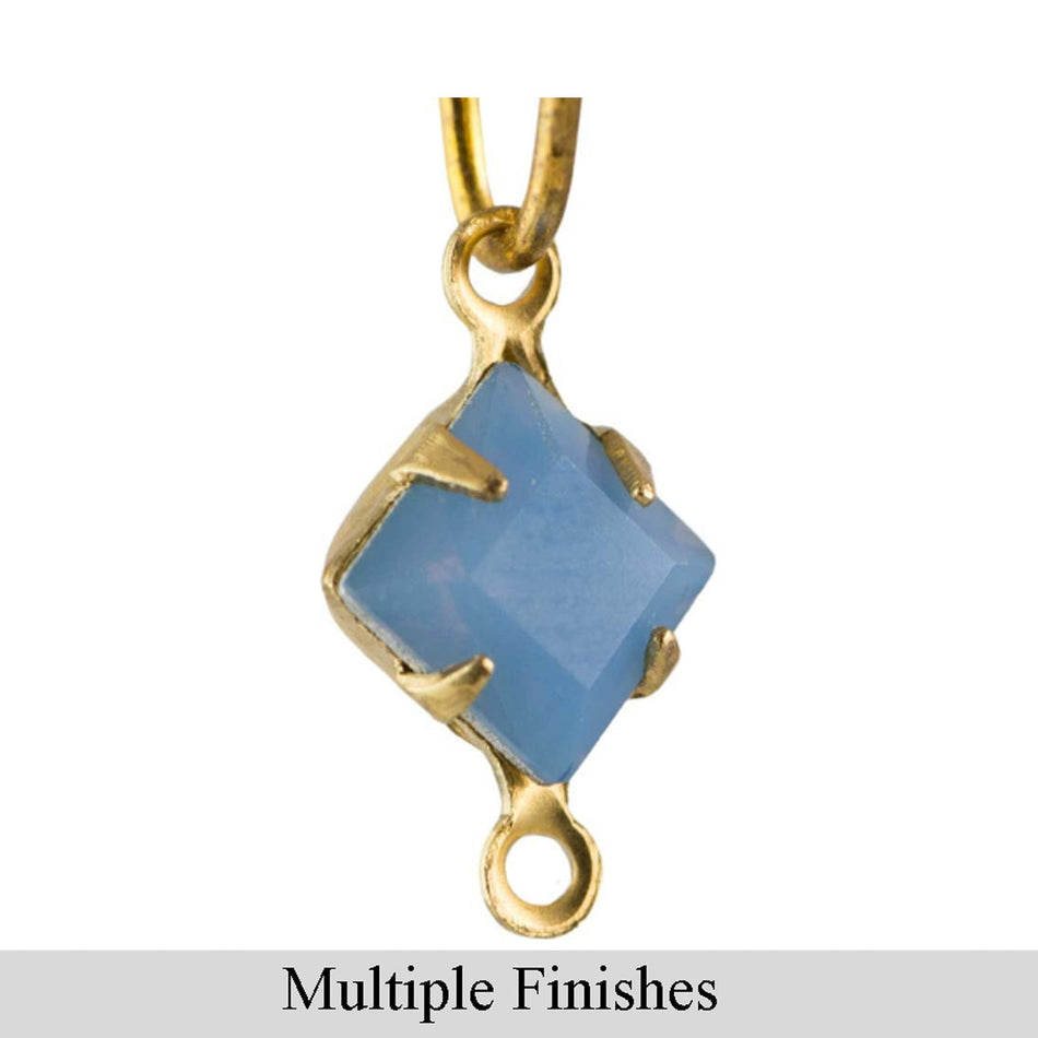 6mm Blue Opal Faceted Glass Square Stone in 2 Loop Setting