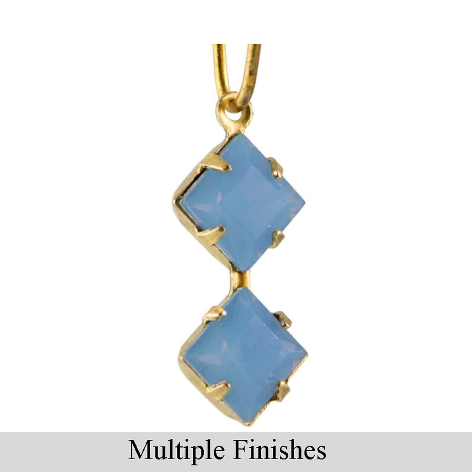 6mm Blue Opal Faceted Glass Square Stone in 1 Loop Double Setting