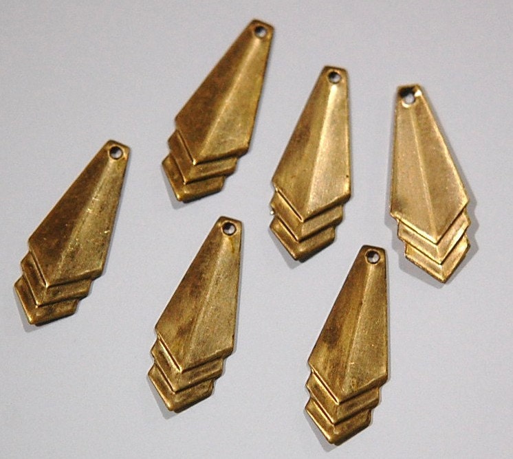 Raw Brass Layered Triangle Pendant Charm Drop 24x10mm (6) mtl065J