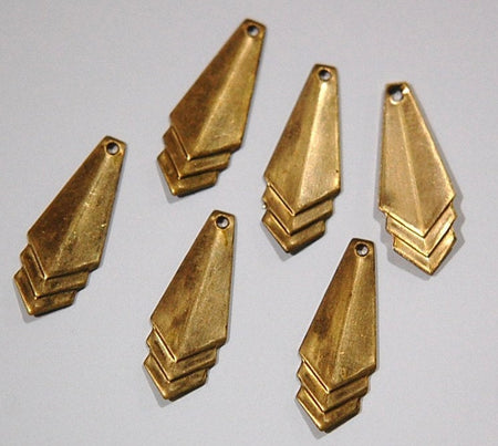 Raw Brass Layered Triangle Pendant Charm Drop 24x10mm (6) mtl065J