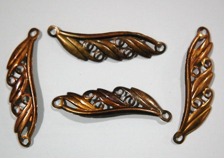 Raw Brass Leaf Scroll Connector Pendant (4) mtl183