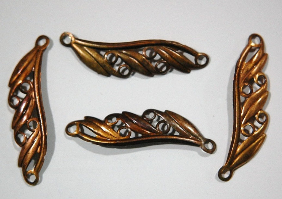 Raw Brass Leaf Scroll Connector Pendant (4) mtl183