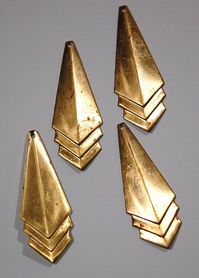 Raw Brass Layered Triangle Pendant Drop 45x17mm (4) mtl065H