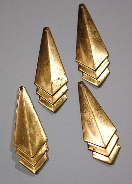 Raw Brass Layered Triangle Pendant Drop 45x17mm (4) mtl065H
