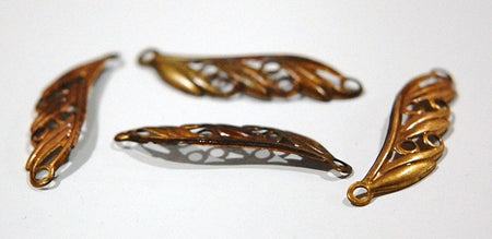 Raw Brass Leaf Scroll Connector Pendant (4) mtl183