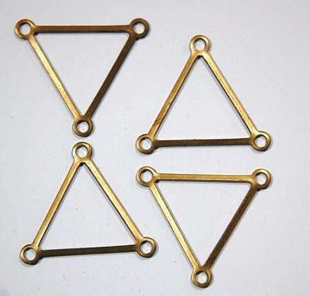 3 Loop Raw Brass Open Triangle Pendant Connector 29mm (4) mtl203