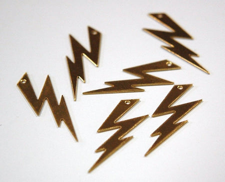1 Hole Raw Brass Lightning Bolt Charm Pendant (6) mtl269A