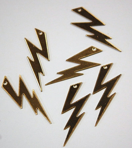 1 Hole Raw Brass Lightning Bolt Charm Pendant (6) mtl269A