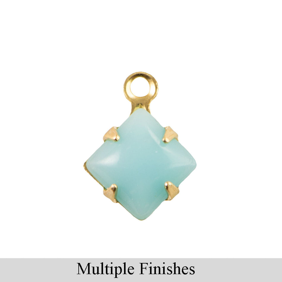 6mm Calcedon Blue Glass Square Stone in 1 Loop Setting