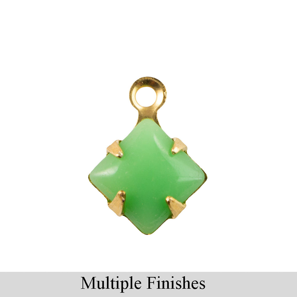 6mm Green Glass Square Stone in 1 Loop Setting