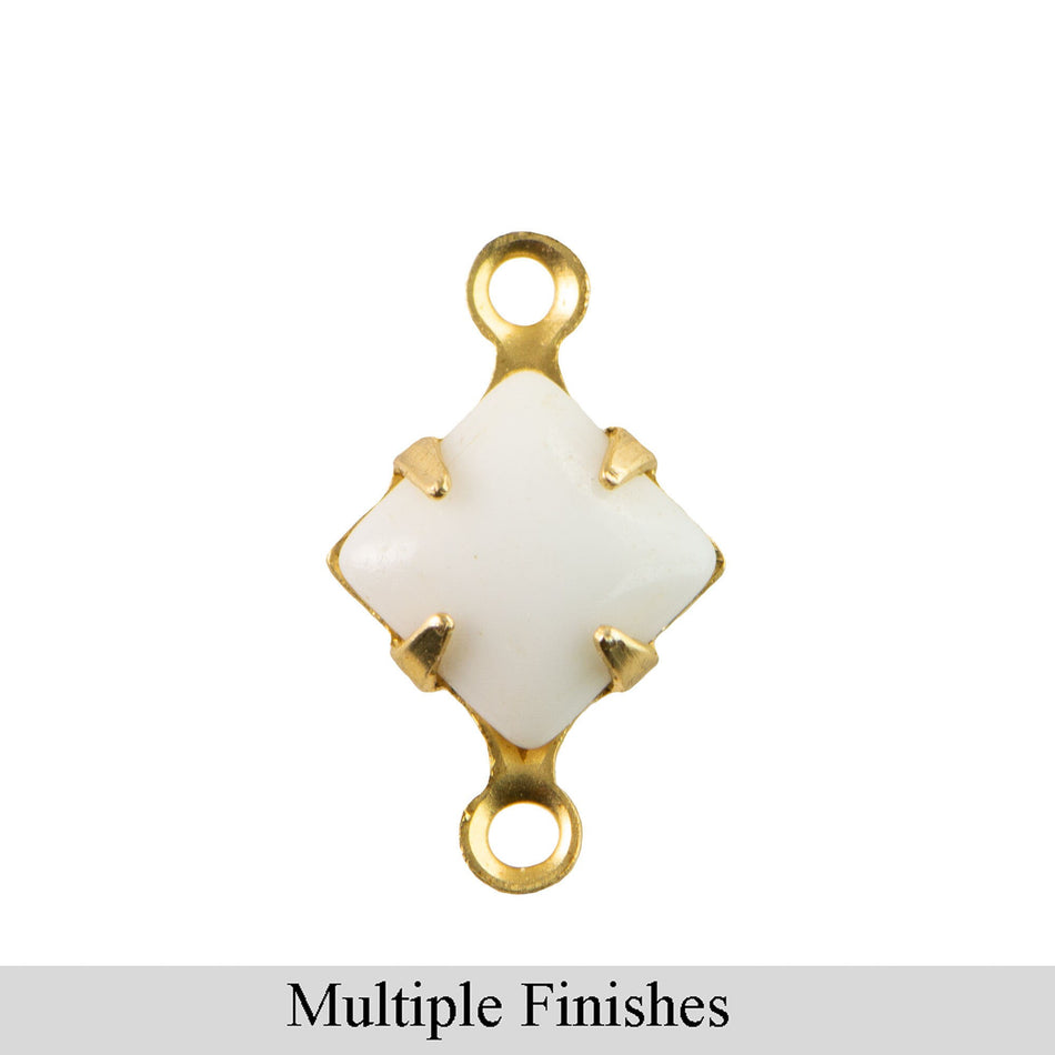 6mm White Glass Square Stone in 2 Loop Setting