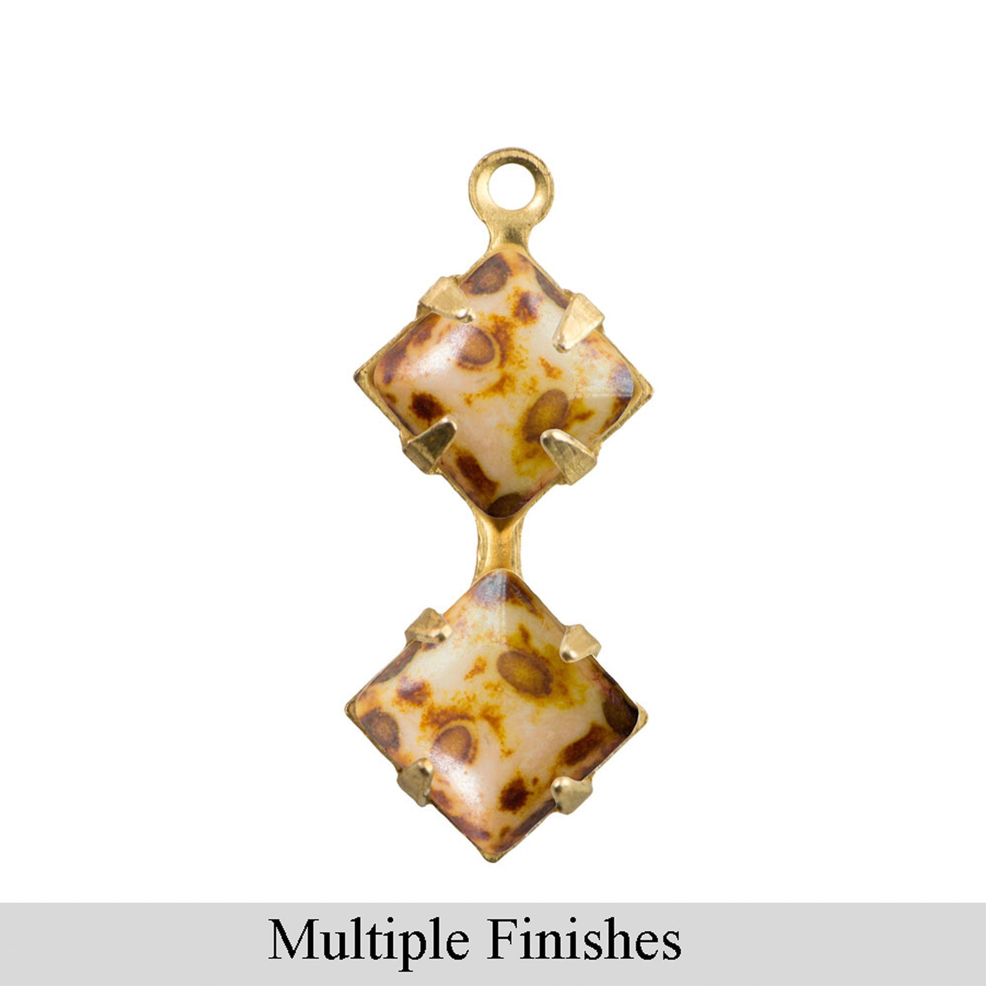 6mm Light Pink Picasso Glass Square Stone in 1 Loop Double Setting