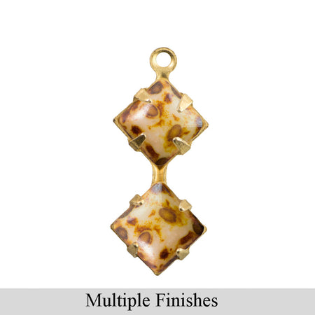 6mm Light Pink Picasso Glass Square Stone in 1 Loop Double Setting