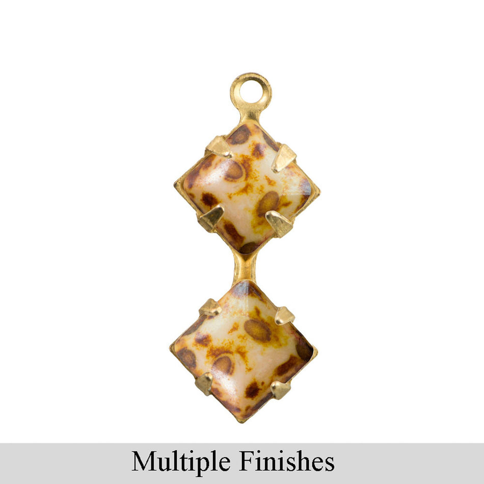 6mm Light Pink Picasso Glass Square Stone in 1 Loop Double Setting
