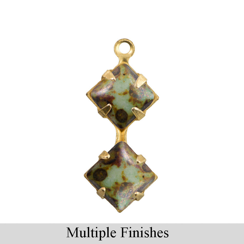 6mm Light Blue Turquoise Picasso Glass Square Stone in 1 Loop Double Setting