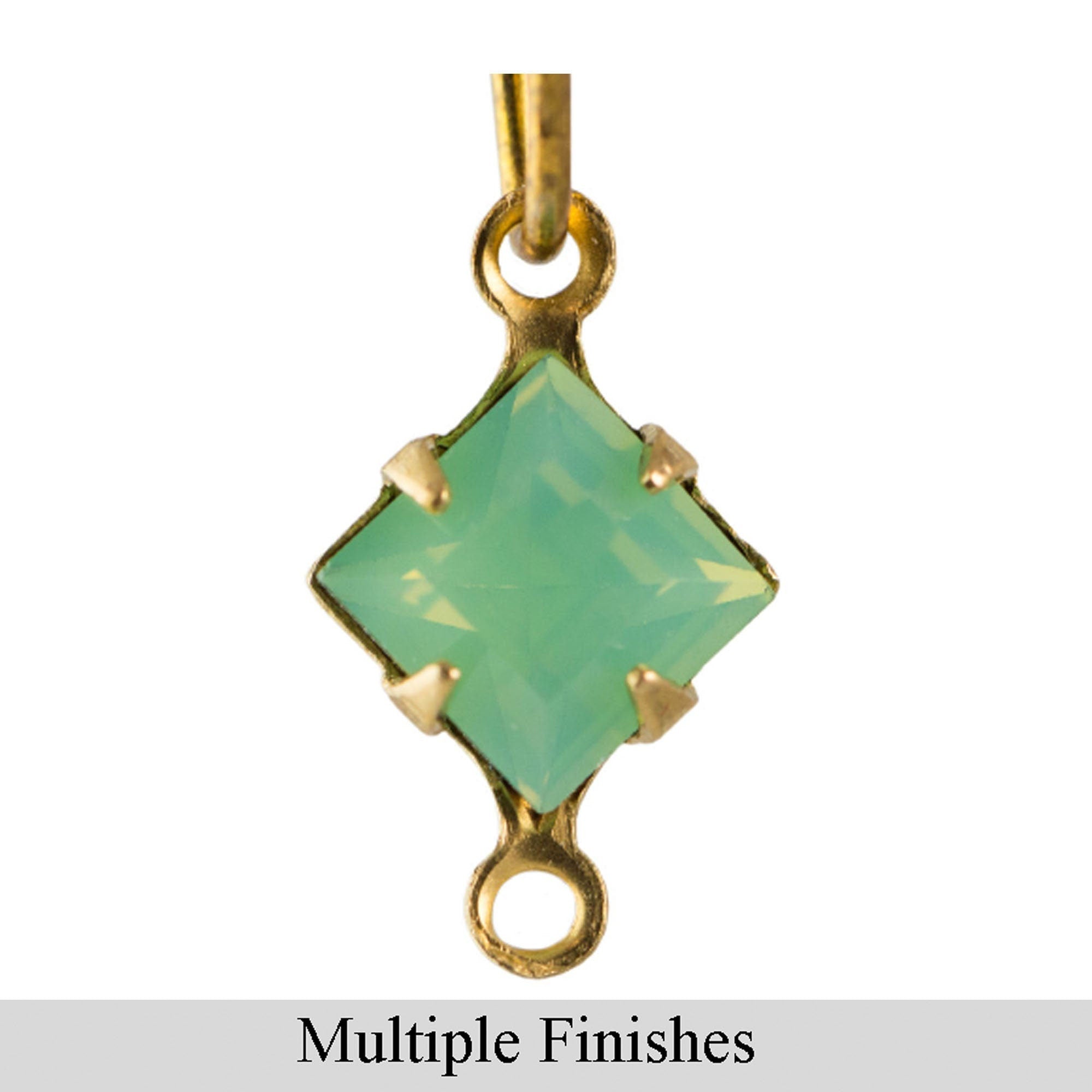 6mm Green Opal Faceted Glass Square Stone in 2 Loop Setting