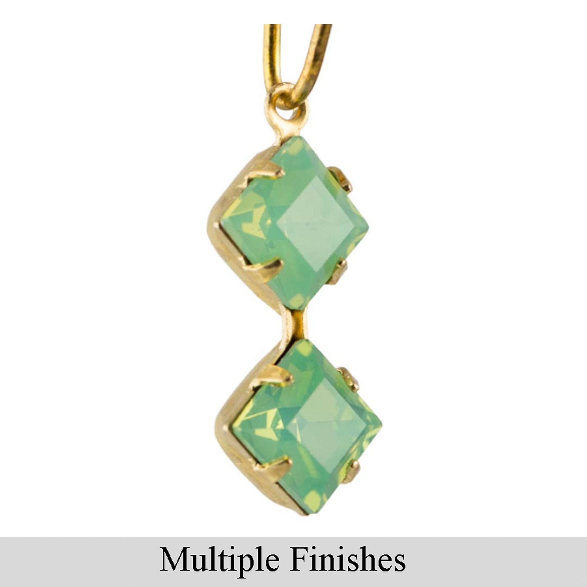 6mm Green Opal Faceted Glass Square Stone in 1 Loop Double Setting