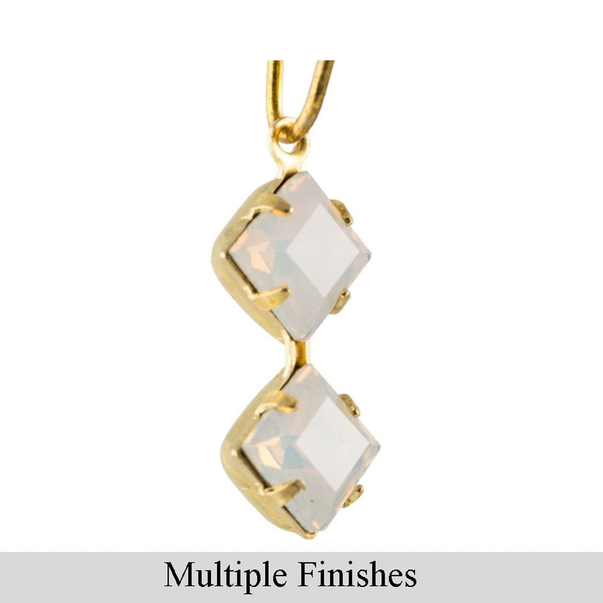 6mm White Opal Faceted Glass Square Stone in 1 Loop Double Setting