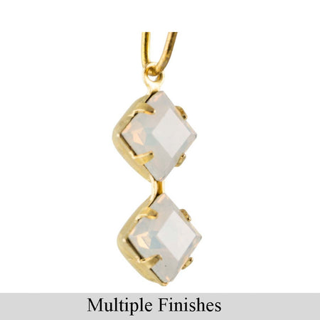 6mm White Opal Faceted Glass Square Stone in 1 Loop Double Setting