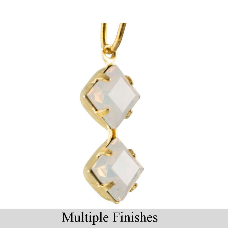 6mm White Opal Faceted Glass Square Stone in 1 Loop Double Setting