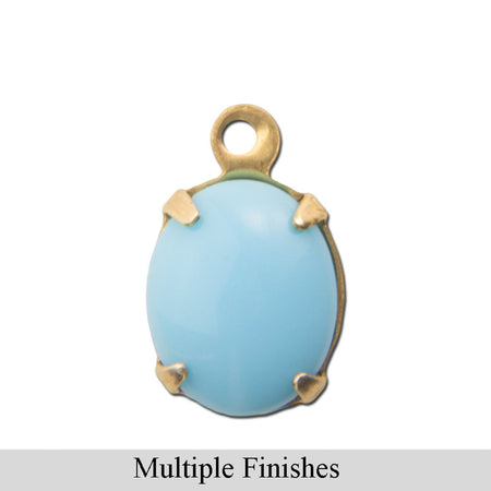 10x8mm Turquoise Blue Glass Oval Stone in 1 Loop Setting