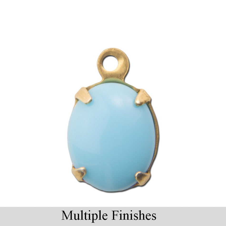 10x8mm Turquoise Blue Glass Oval Stone in 1 Loop Setting