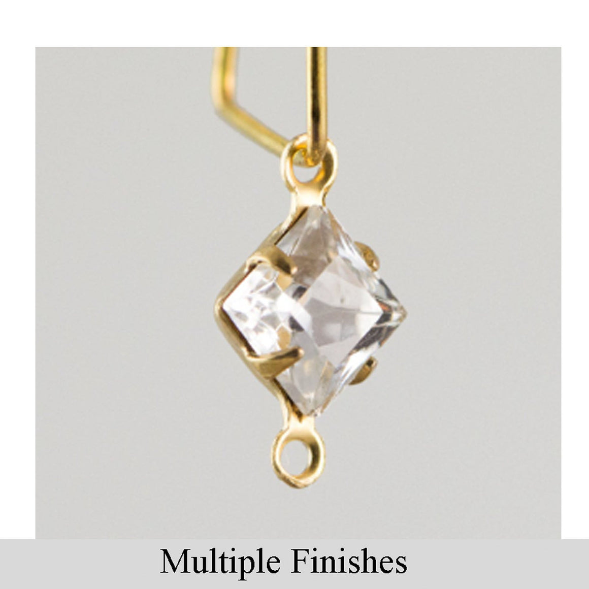 6mm Clear Faceted Glass Square Stone in 2 Loop Setting