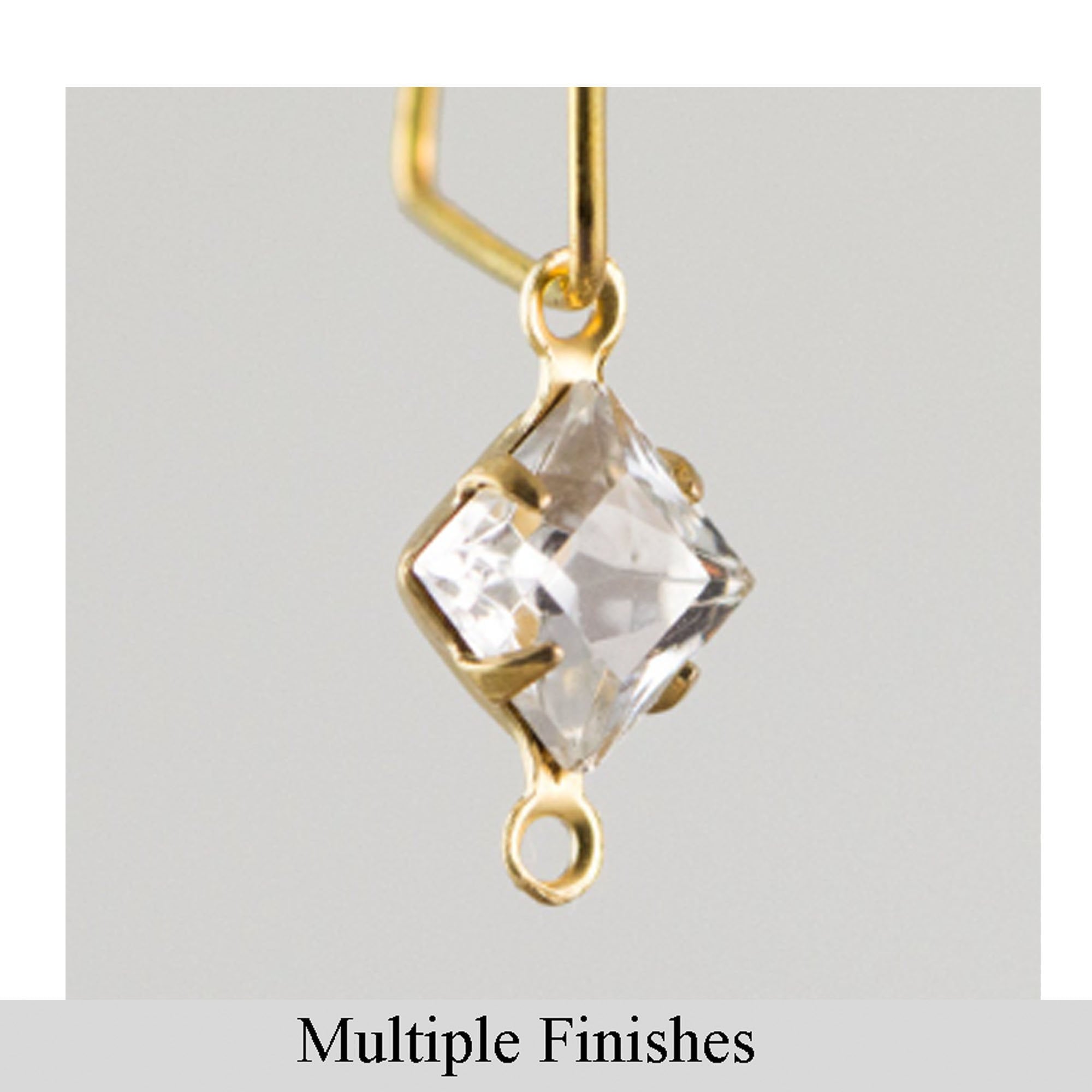 6mm Clear Faceted Glass Square Stone in 2 Loop Setting