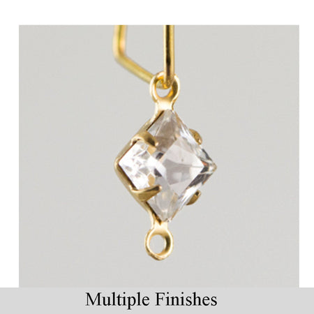 6mm Clear Faceted Glass Square Stone in 2 Loop Setting