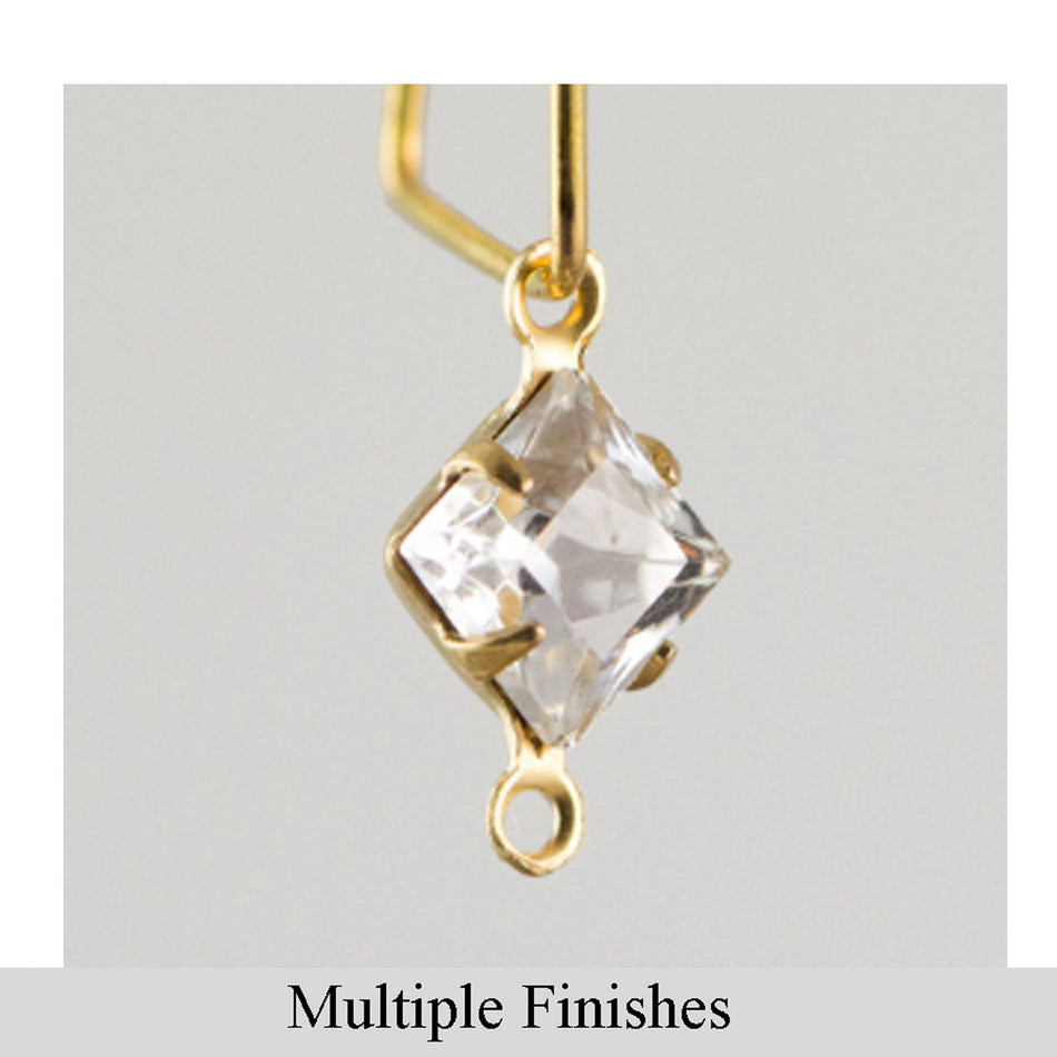 6mm Clear Faceted Glass Square Stone in 2 Loop Setting