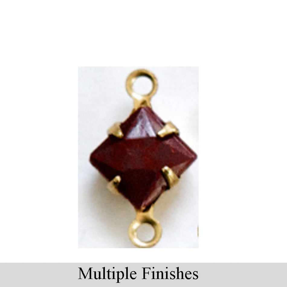 6mm Burgundy Faceted Glass Square Stone in 2 Loop Setting