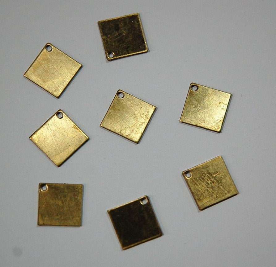 1 Hole Raw Brass Flat Square Charms Drops (8) mtl202