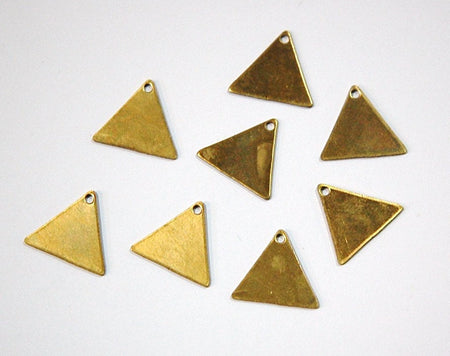 1 Hole Raw Brass Flat Triangle Charms Drops 16mm (8) mtl202B