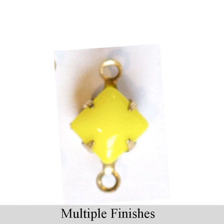 6mm Yellow Glass Square Stone in 2 Loop Setting