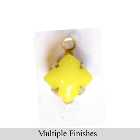 6mm Yellow Glass Square Stone in 1 Loop Setting