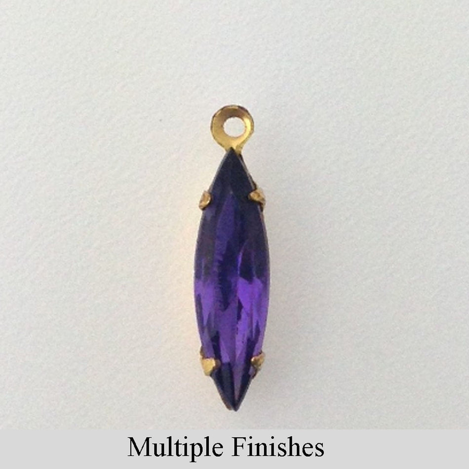 15x4mm Cardinal Faceted Glass Navette Stone in 1 Loop Setting