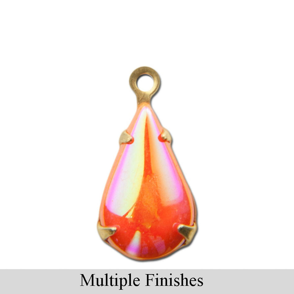 13x8mm Orange AB Glass Teardrop Stone in 1 Loop Setting