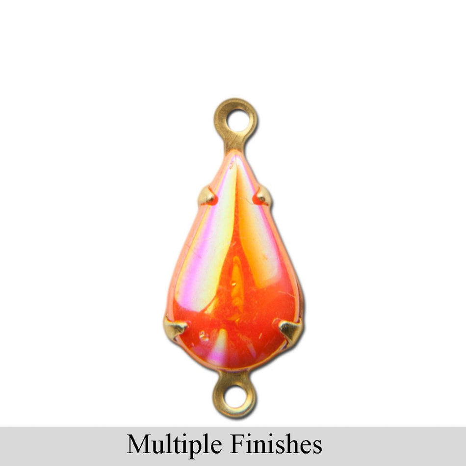 13x8mm Orange AB Glass Teardrop Stone in 2 Loop Setting
