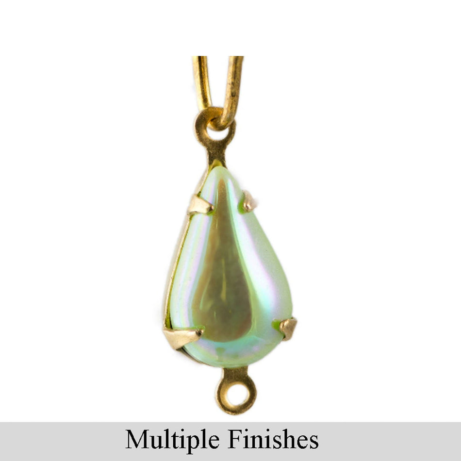 13x8mm Green AB Glass Teardrop Stone in 2 Loop Setting